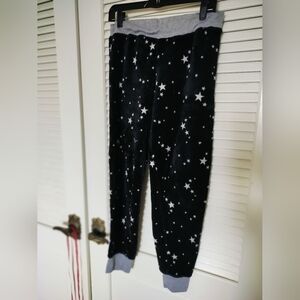 sR2 Fuzzy Jogger Pajama Lounge Pants Black W/White Stars Size Large